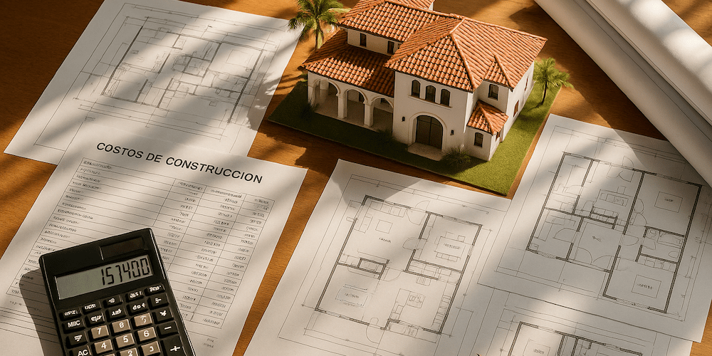 Architect desk with plans and details about the cost of construction in Costa Rica